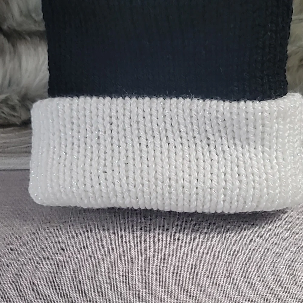 Handmade Woman's Black & White Beanie with pom pom.